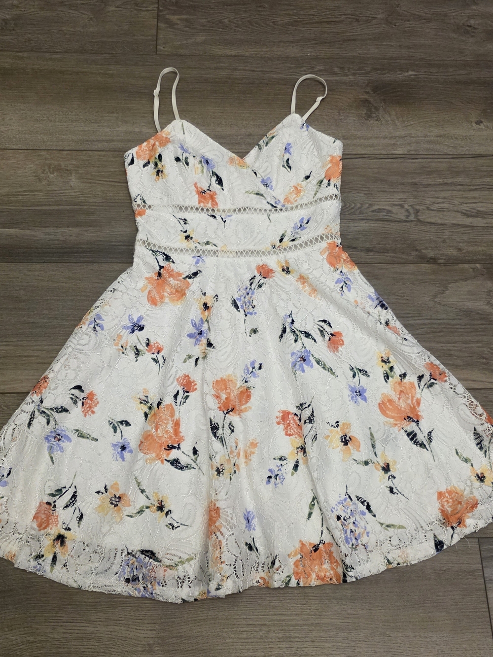 Dress Trixxi White Lace Watercolor Floral Mini with Crochet Detail Size XXS
